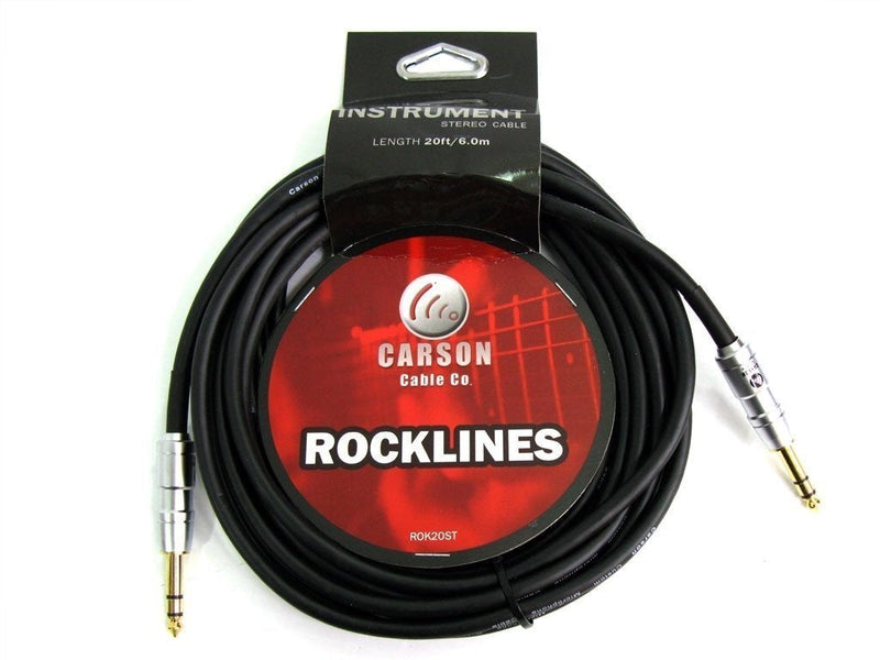 Carson 20' (6m) 1/4" TRS (Stereo) Straight Instrument Cable