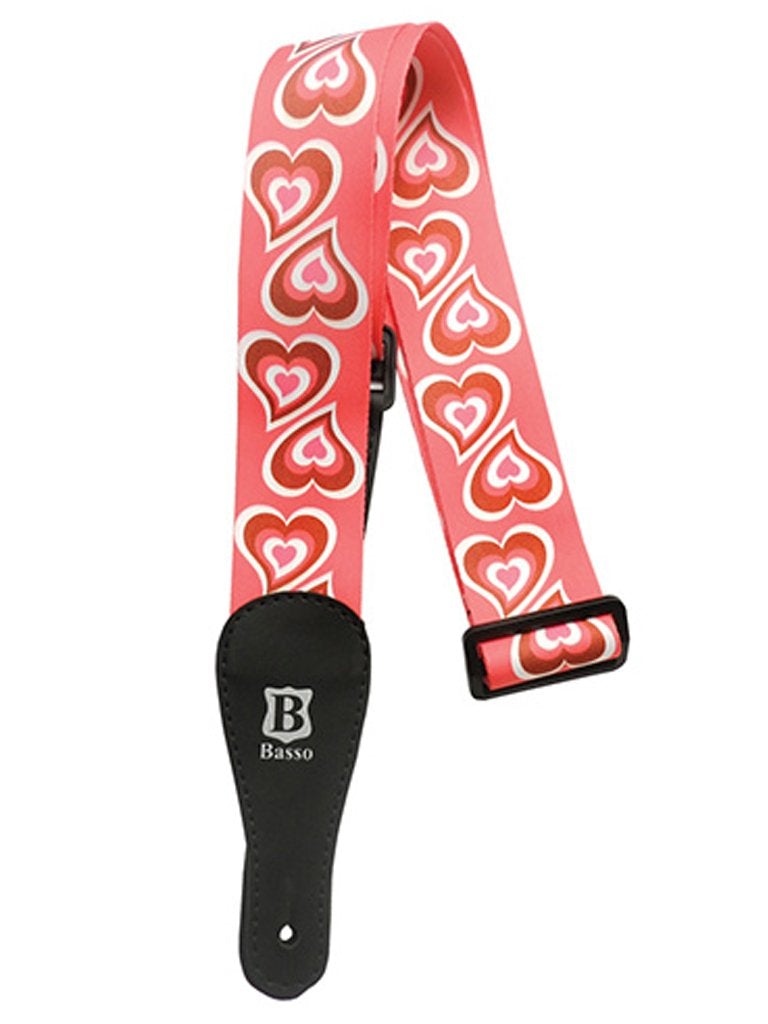 Basso Polyester Pop Art Pink Heart Guitar Strap