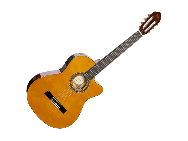 Valencia 100 Series Full Size Thin Body Classical Electric Guitar in Natural Gloss