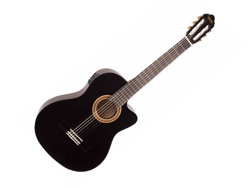 Valencia 100 Series Full Size Classical Electric Guitar in Black Gloss