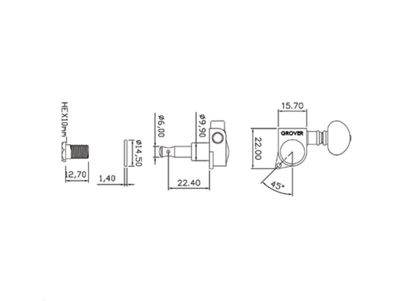 Grover GRO35G 3AS Medium Gold Rotomatic Machine Heads