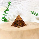 MMC Orgone Pyramid with Natural Tiger Eye Slices and Circular Patterns