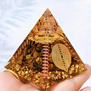 MMC Orgone Pyramid with Natural Tiger Eye Slices and Circular Patterns