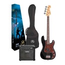 SX Bass Guitar Short Scale 3/4 Size Black with Gig Bag Amplifier