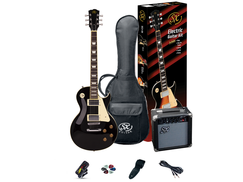 SX LP Style Black Electric Guitar & Amp Pack