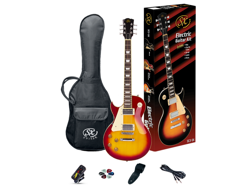 SX LP Style Cherry Sunburst Electric Guitar w/Accessories (Left Handed)
