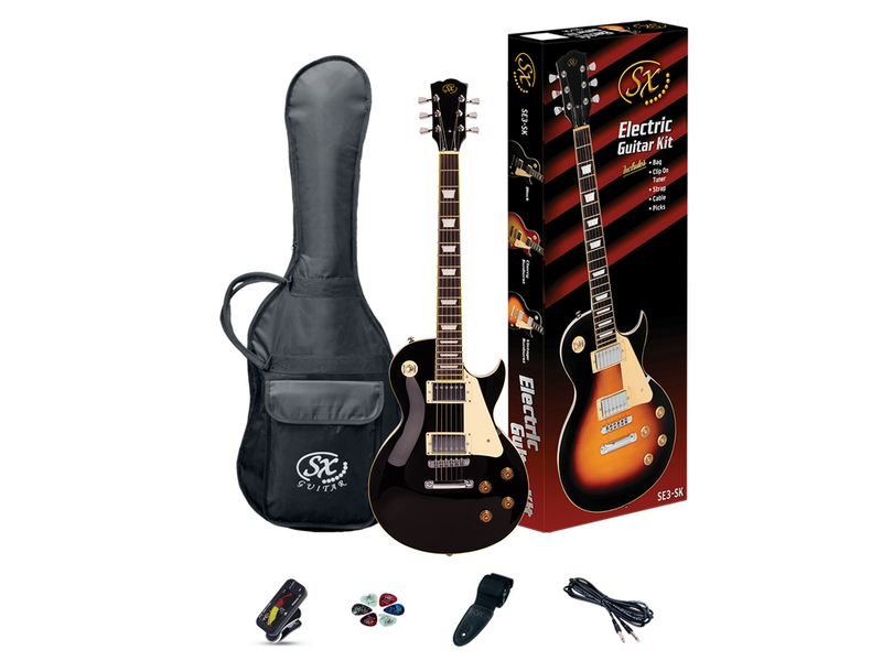 SX LP Style Black Electric Guitar w/Accessories
