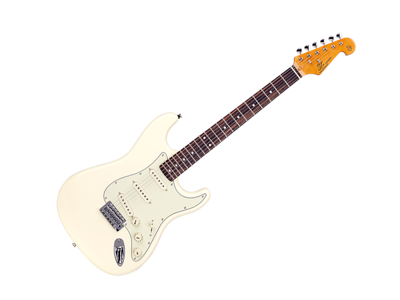 White electric guitar top fender