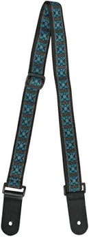 XTR Jacquard Ukulele Strap Blue & Grey Leather Ends
