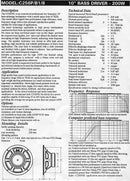 Lorantz 10" 200 Watt 16 Ohm Speaker