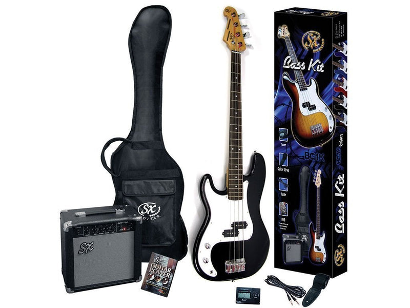 SX Precision Style Black Electric Bass & Amp Pack (Left Handed)