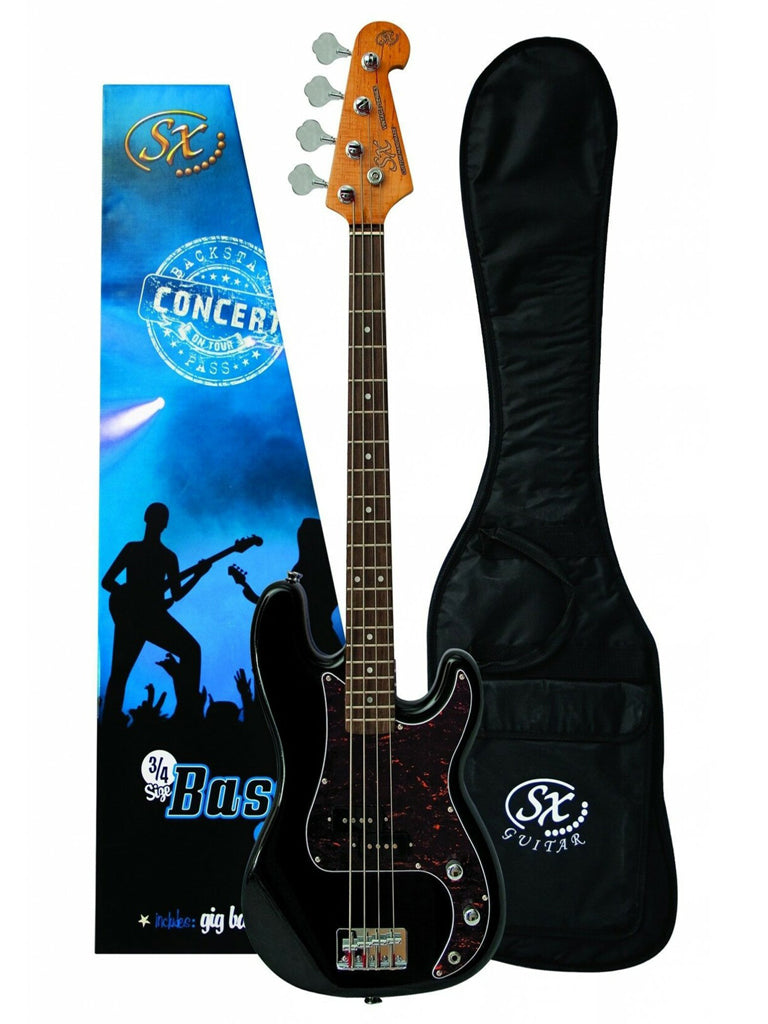 SX Model Bass Guitar 3/4 Size P Style Black w/ Bag