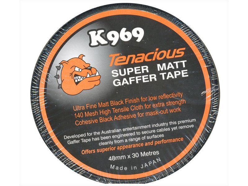 Tenacious Gaffa Tape 48mm x 30m Smooth Flat Black Cloth