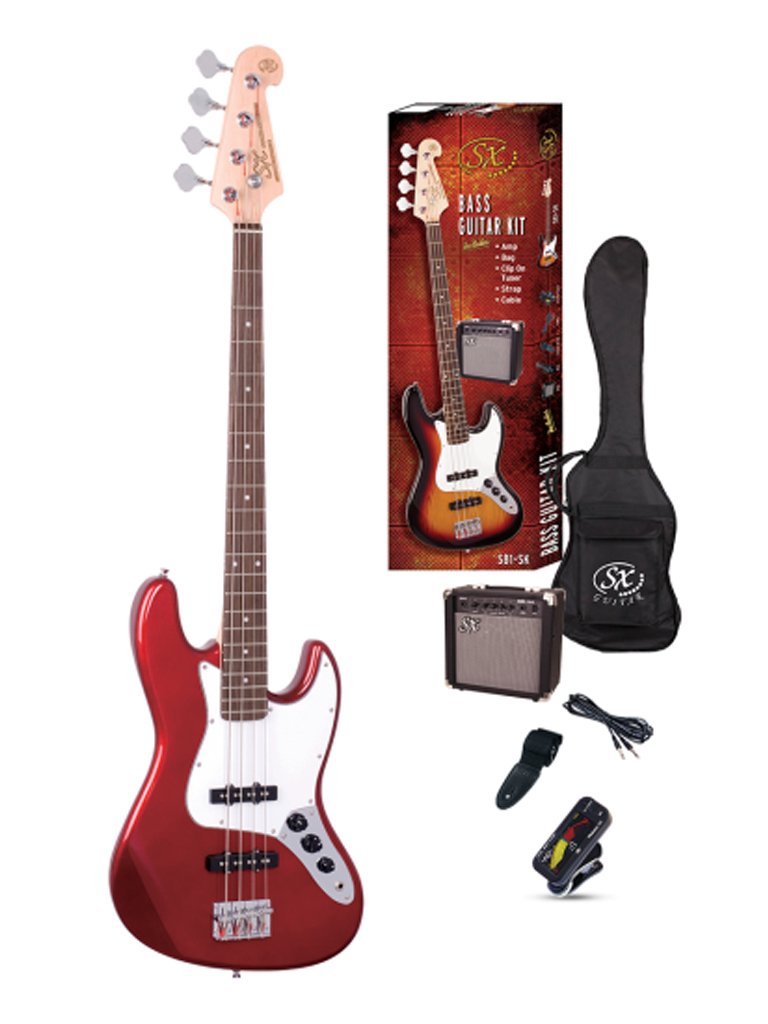 sX Candy Apple Red Jazz Bass & Amp Pack