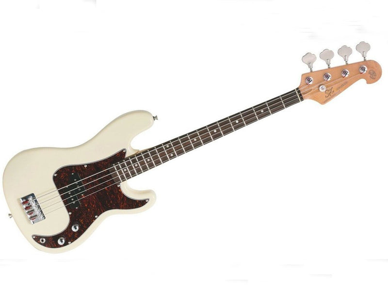 SX Precision Style Vintage White Electric Bass Guitar